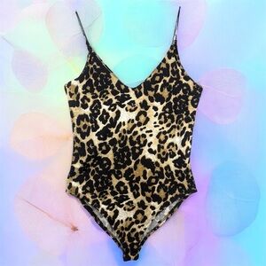 Gaze V Neck Animal Print Bodysuit Leotard Spaghetti Straps Small Punk Grunge